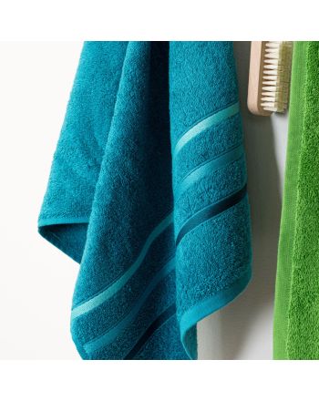 Ręcznik bawełniany z kolorową bordiurą, kolor morski, 2 rozmiary, Dolce Pop