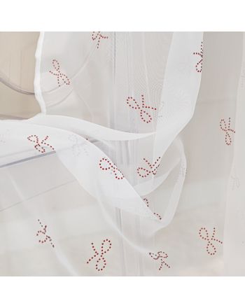 Firana do salonu na taśmie, biały woal w diamentowe czerwone wstążki Ribbon, rozmiar 140x250 cm