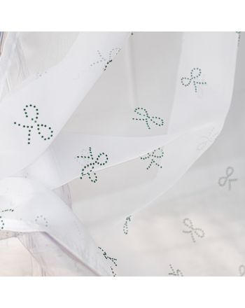 Firana do salonu na przelotkach, biały woal w diamentowe zielone wstążki Ribbon, rozmiar 140x250 cm