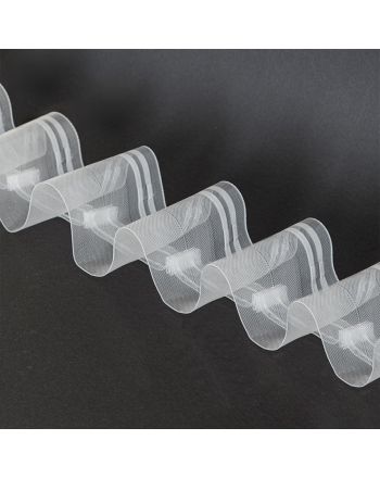 Taśma C991M  "taśma fala" 10 cm, marszczenie 1:2, transparentna z białym sznurkiem 