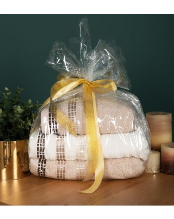 Dwukolorowy komplet bawełnianych ręczników z kolekcji Luxury, 2 sz. 50x90 cm i 2 szt. 70x140 cm,  w beżowym i kremowym kolorze