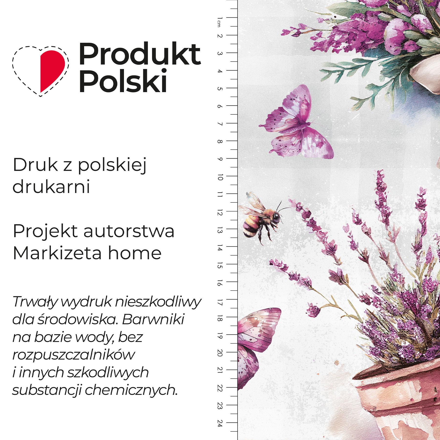Wodoodporny materiał na obrusy lub zasłony z nadrukiem kwiatów lawendy na szarym tle, szerokość 160 cm, Lavette - sprzedawana na metry