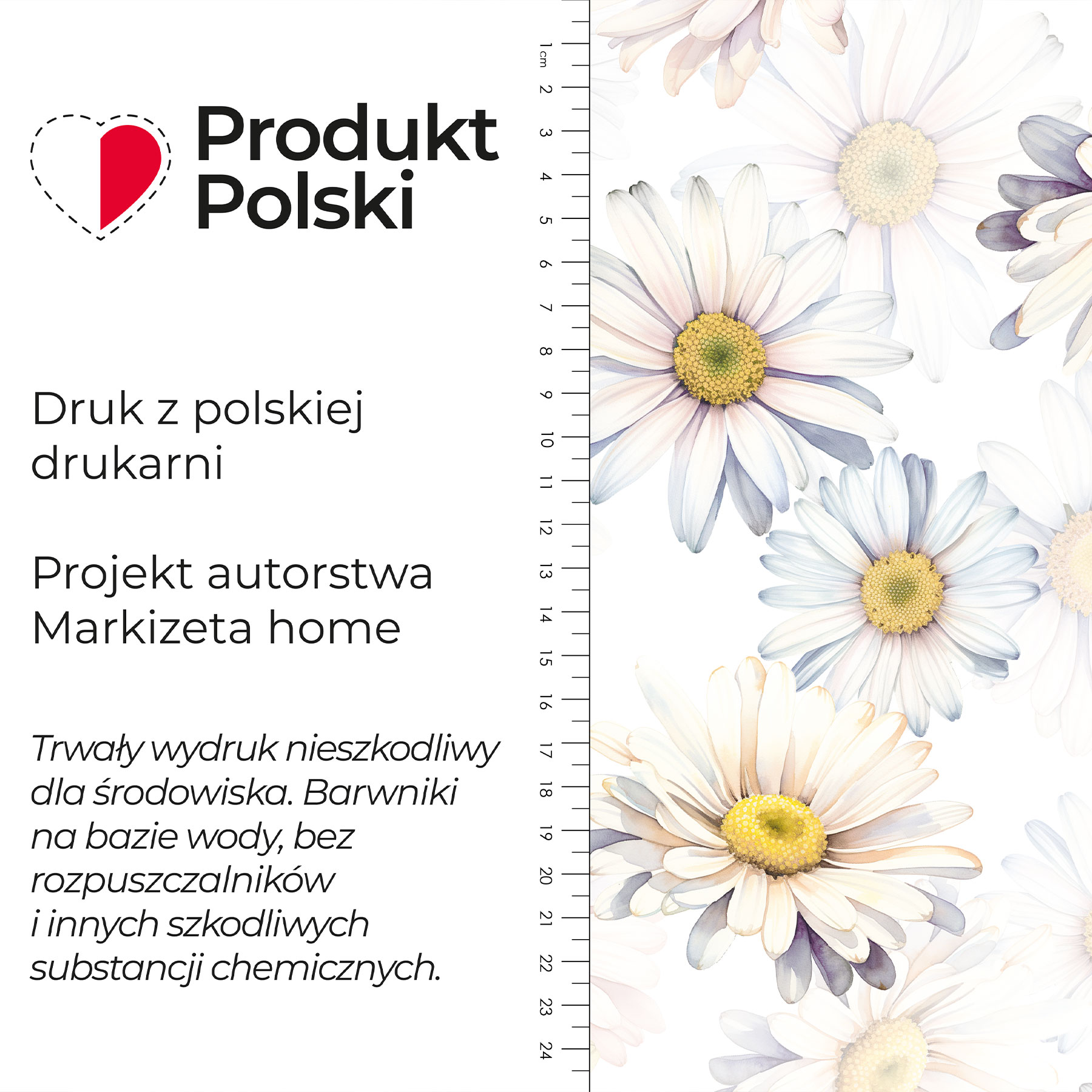 Wodoodporny materiał na zasłony lub obrusy, kolorowy nadruk, Stokrotki - sprzedawany na metry