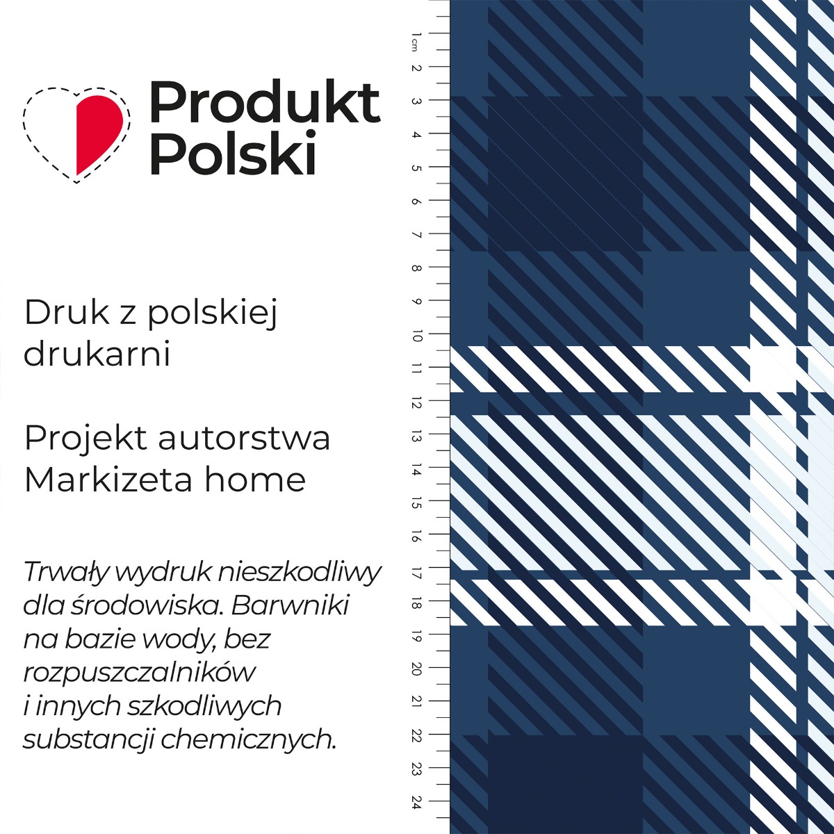 Wodoodporny materiał na zasłony lub obrusy, z nadrukiem kraty w tonacji granatowej, szerokość 160 cm, Kadena - sprzedawany na metry