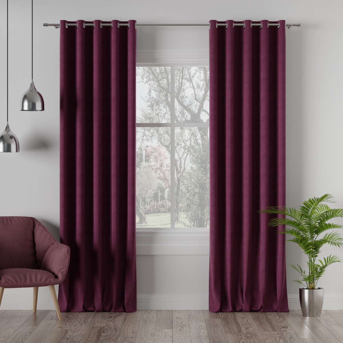 Welurowy materiał na zasłony, kolor purpurowy wysokość 290 cm, Milas - sprzedawana na metry