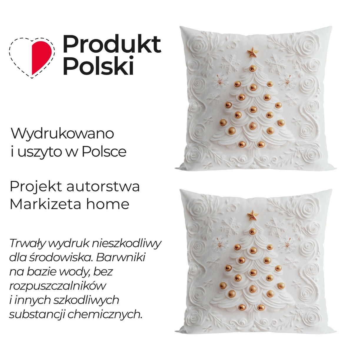 Welwetowa dekoracyjna poszewka z efektownym nadrukiem, efekt 3D, rozmiar 40x40 cm, Choinka