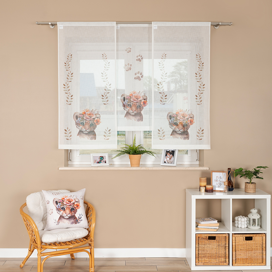 Panel firanowy o strukturze lnu do pokoju dziecięcego z motywem tygrysa, rozmiar 40x120 cm
