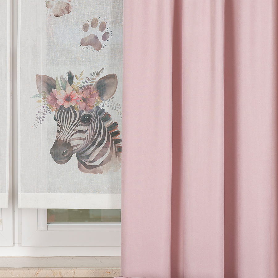Panel firanowy o strukturze lnu do pokoju dziecięcego z motywem zebry, rozmiar 40x140 cm