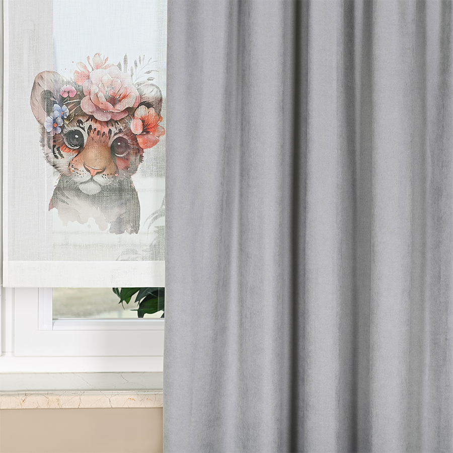 Panel firanowy o strukturze lnu do pokoju dziecięcego z motywem tygrysa, rozmiar 40x120 cm