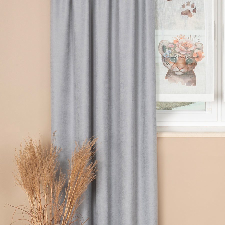 Panel firanowy o strukturze lnu do pokoju dziecięcego z motywem tygrysa, rozmiar 40x140 cm