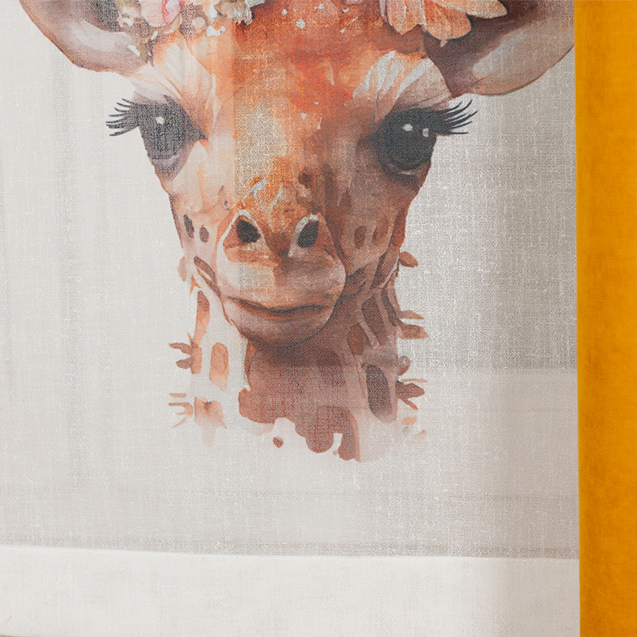 Panel firanowy o strukturze lnu do pokoju dziecięcego z motywem żyrafy, rozmiar 60x140 cm