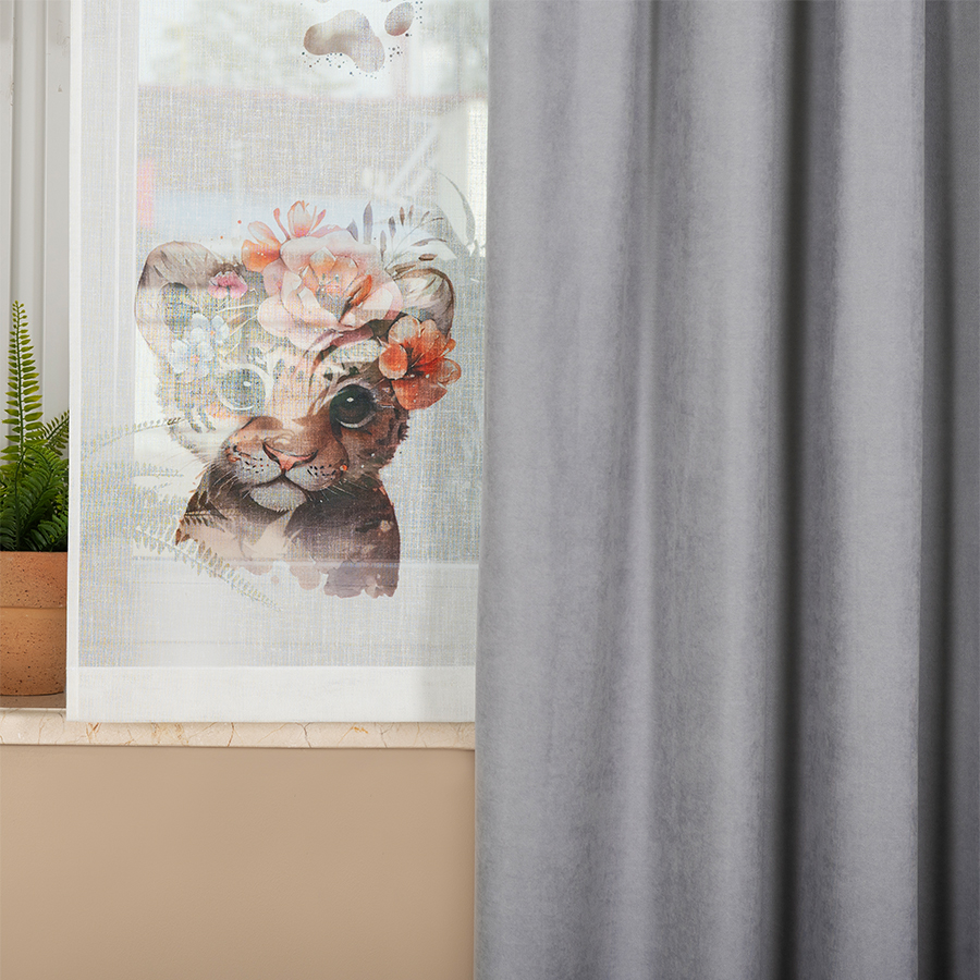 Panel firanowy o strukturze lnu do pokoju dziecięcego z motywem tygrysa, rozmiar 40x160 cm