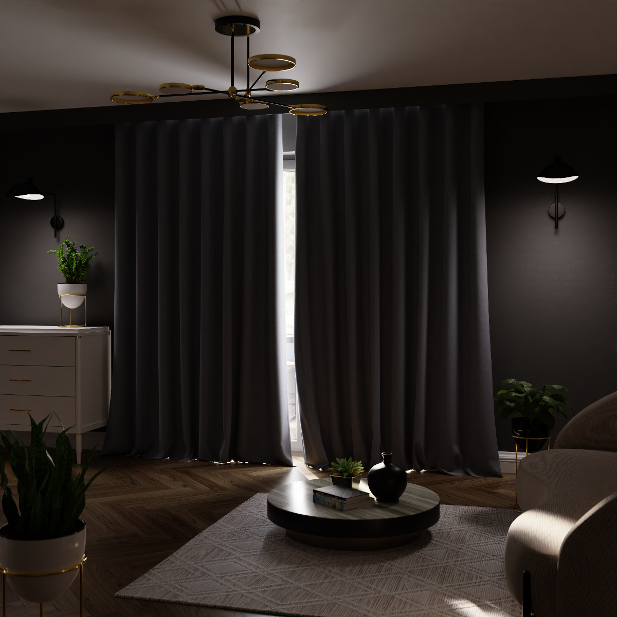Zasłona zaciemniająca do salonu na taśmie wave 100% super blackout,  kolor ciemny szary - szyta na wymiar