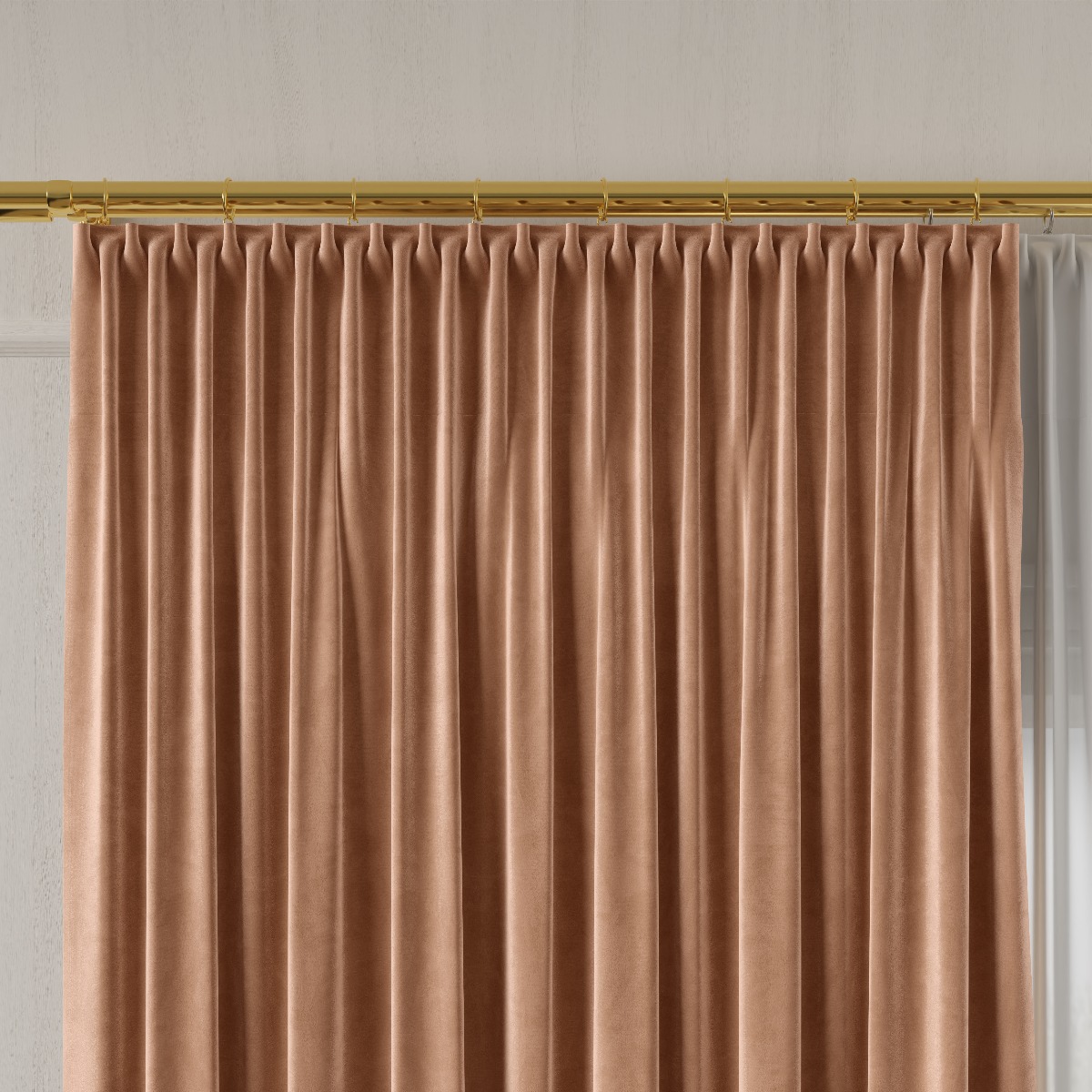 Ekskluzywny materiał na zasłony do salonu Velvet, wysokość 300 cm, kolor ciemny beżowy - sprzedawana na metry