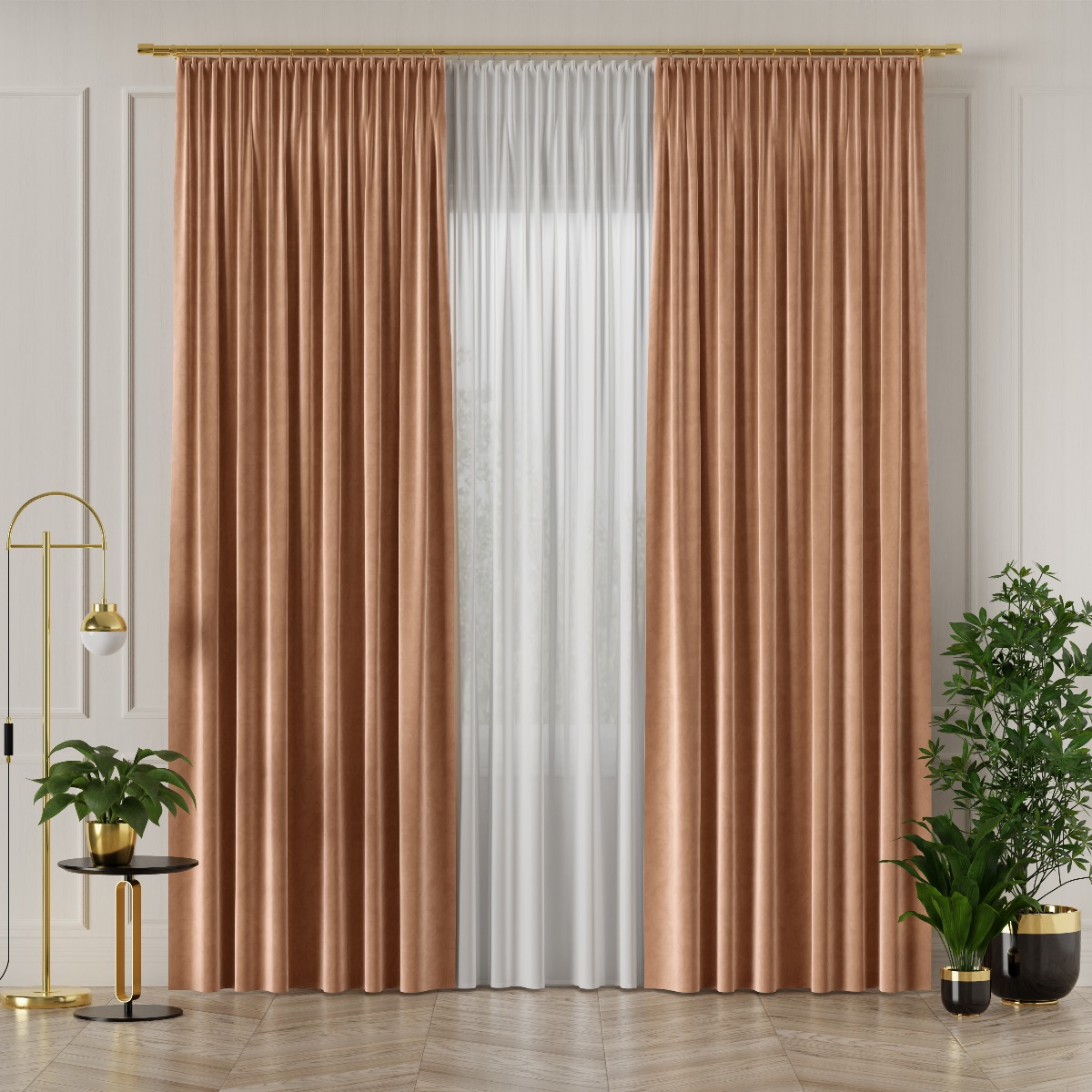 Ekskluzywny materiał na zasłony do salonu Velvet, wysokość 300 cm, kolor ciemny beżowy - sprzedawana na metry