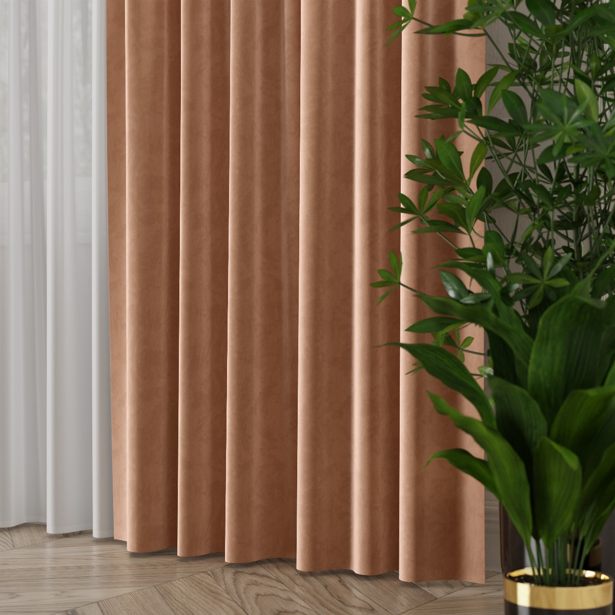 Ekskluzywny materiał na zasłony do salonu Velvet, wysokość 300 cm, kolor ciemny beżowy - sprzedawana na metry