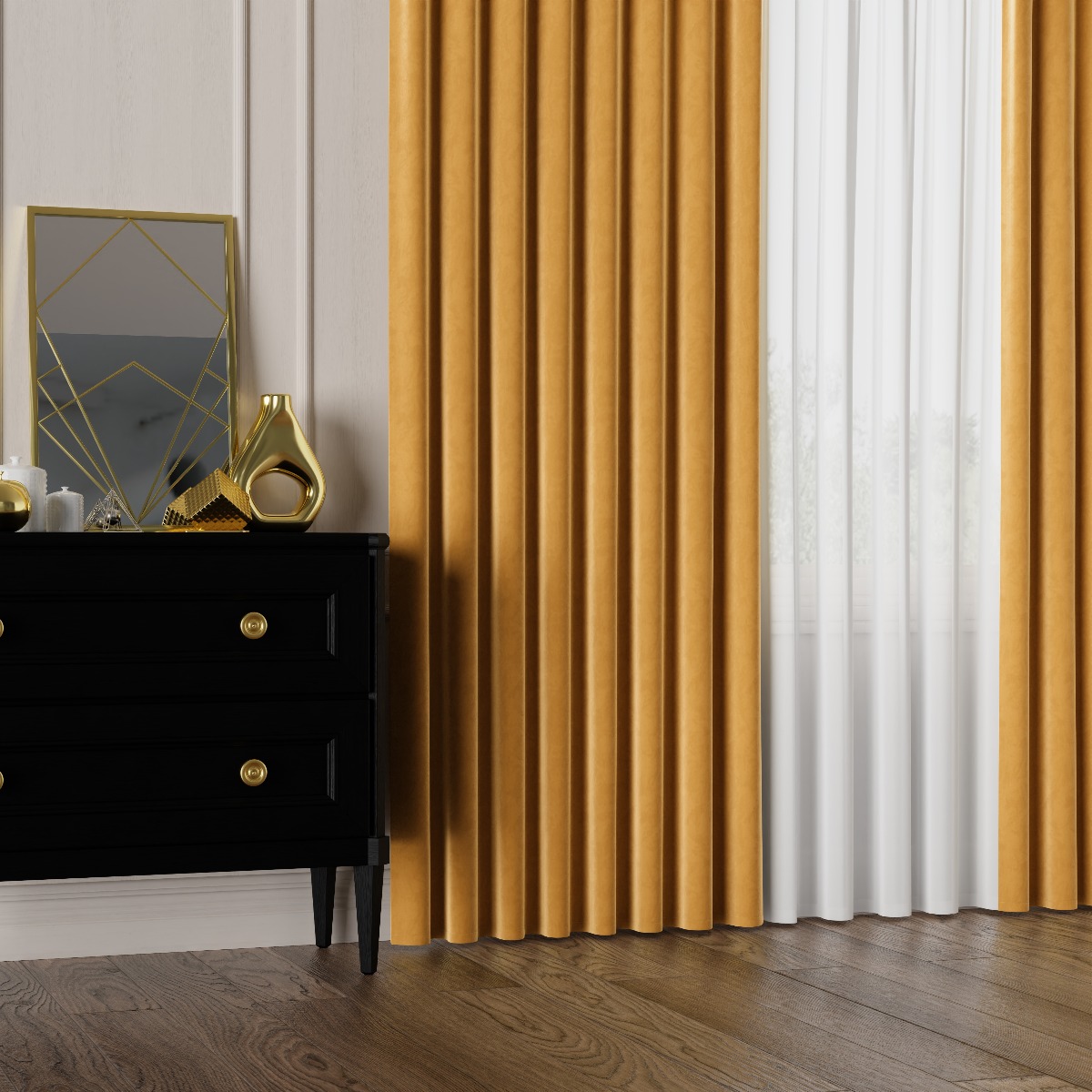 PREMIUM ALLURE Ekskluzywna zasłona na fleksach Velvet, kolor musztardowy - szyta na wymiar