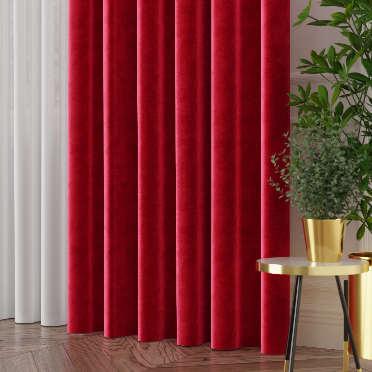 Ekskluzywny materiał na zasłony do salonu Velvet, wysokość 300 cm, kolor czerwony  - sprzedawana na metry