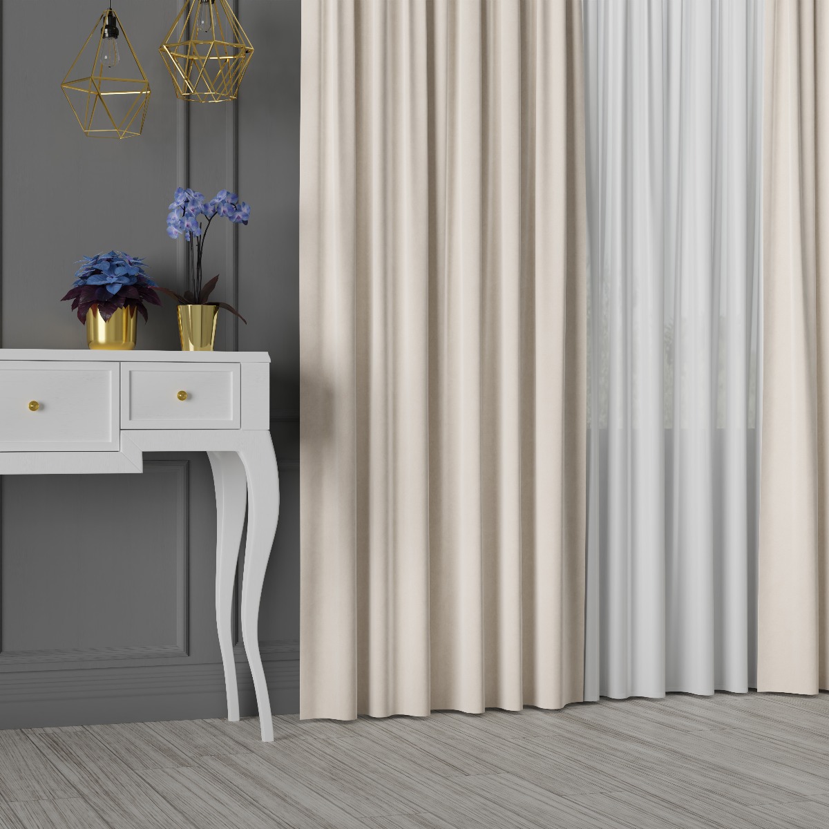 PREMIUM ALLURE Ekskluzywna zasłona na fleksach Velvet, kolor ecru - szyta na wymiar