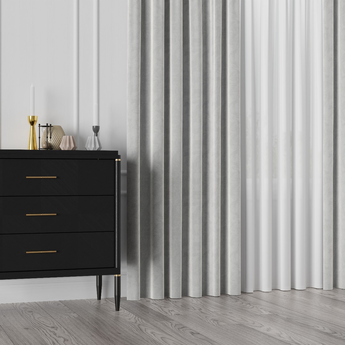 PREMIUM ALLURE Ekskluzywna zasłona na taśmie wave Velvet, jasny szary - szyta na wymiar