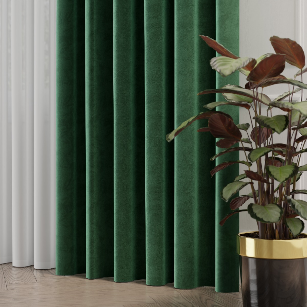 PREMIUM ALLURE Ekskluzywna zasłona na fleksach Velvet, butelkowy zielony - szyta na wymiar
