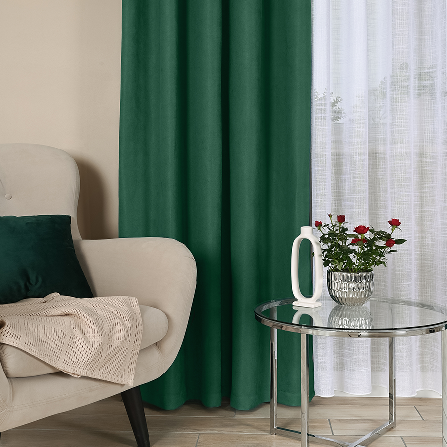 Miękka zasłona gotowa na taśmie kolor ciemny zielony rozmiar 140x250 cm kolor ciemny zielony Idalia