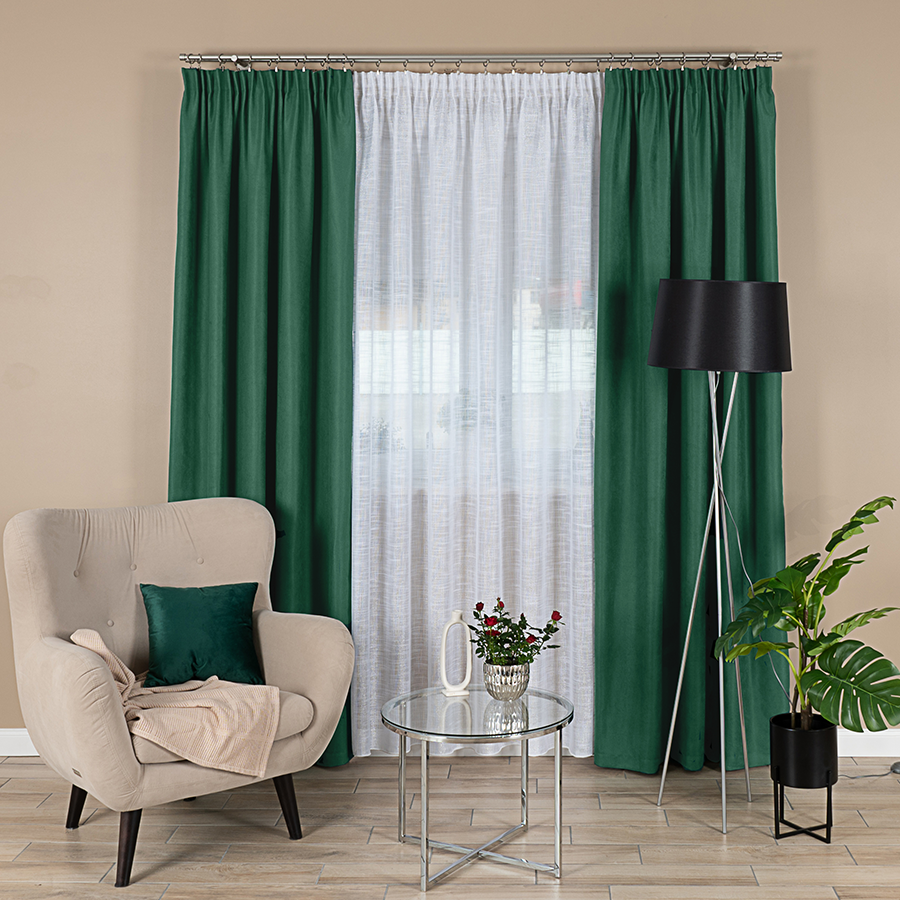 Miękka zasłona gotowa na taśmie kolor ciemny zielony rozmiar 140x250 cm kolor ciemny zielony Idalia